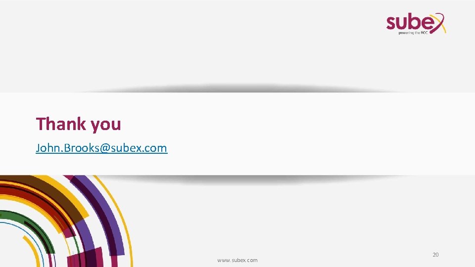 Thank you John. Brooks@subex. com www. subex. com 20 