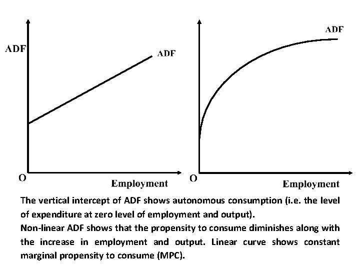 The vertical intercept of ADF shows autonomous consumption (i. e. the level of expenditure