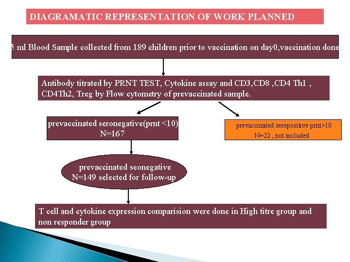 DIAGRAMATIC REPRESENTATION OF WORK PLANNED 5 ml Blood Sample collected from 189 children prior