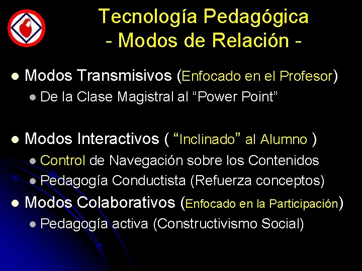 Tecnología Pedagógica - Modos de Relación l Modos Transmisivos (Enfocado en el Profesor) l
