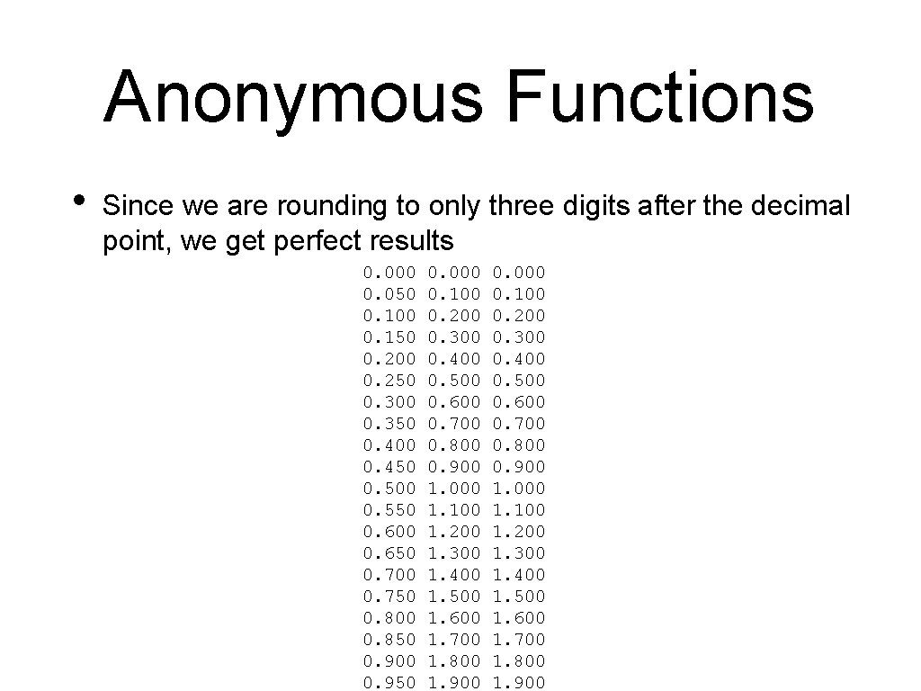Anonymous Functions • Since we are rounding to only three digits after the decimal