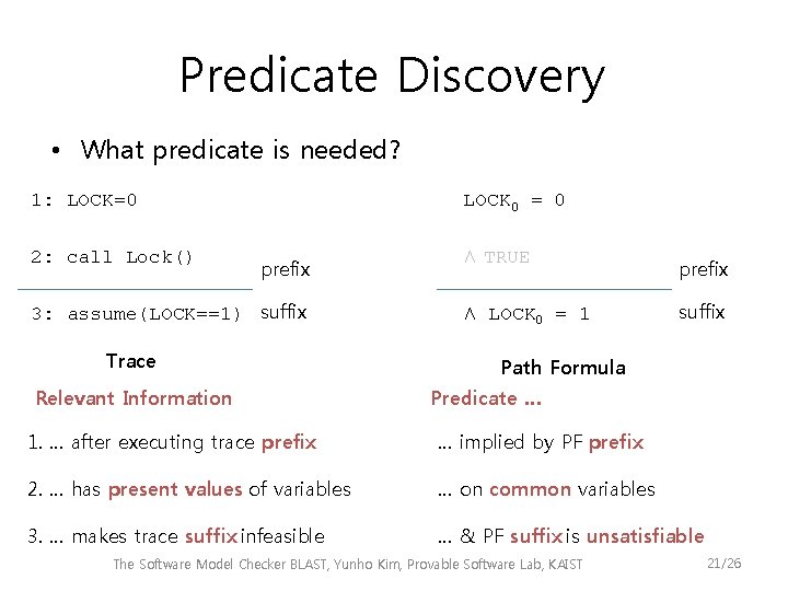 Predicate Discovery • What predicate is needed? 1: LOCK=0 2: call Lock() LOCK 0