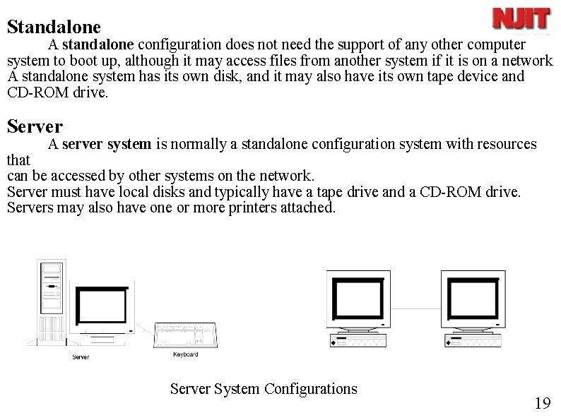 Standalone A standalone configuration does not need the support of any other computer system