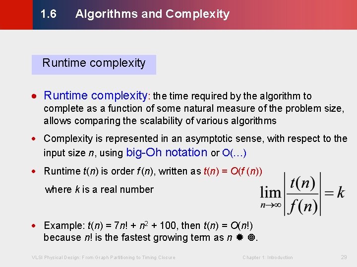 Algorithms and Complexity © KLMH 1. 6 Runtime complexity · Runtime complexity: the time