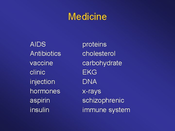 Medicine AIDS Antibiotics vaccine clinic injection hormones aspirin insulin proteins cholesterol carbohydrate EKG DNA