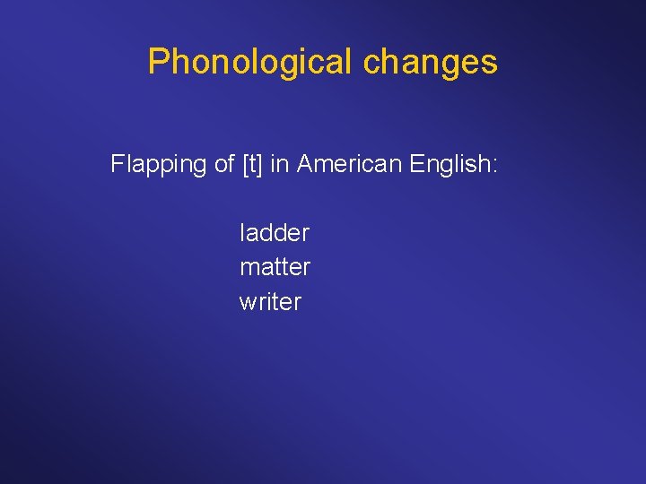 Phonological changes Flapping of [t] in American English: ladder matter writer 