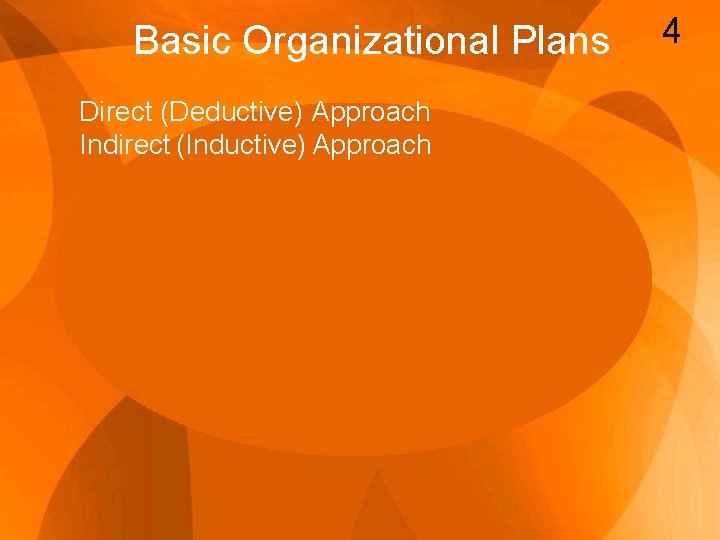 Basic Organizational Plans Direct (Deductive) Approach Indirect (Inductive) Approach 4 