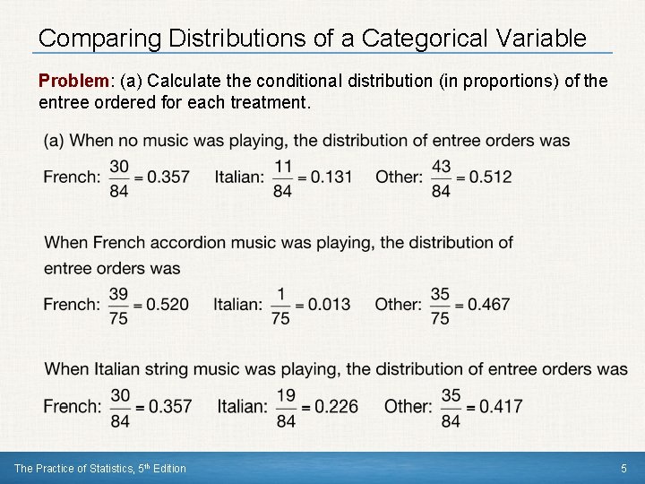 Comparing Distributions of a Categorical Variable Problem: (a) Calculate the conditional distribution (in proportions)