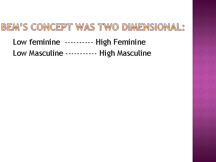 Low feminine ----- High Feminine Low Masculine ------ High Masculine 