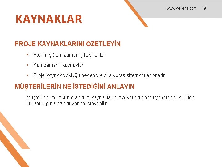 www. website. com KAYNAKLAR PROJE KAYNAKLARINI ÖZETLEYİN • Atanmış (tam zamanlı) kaynaklar • Yarı