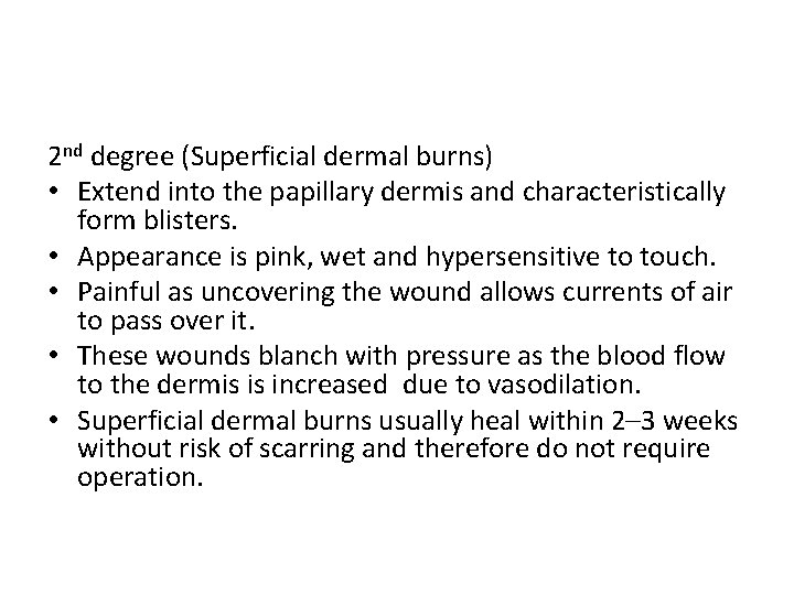 2 nd degree (Superficial dermal burns) • Extend into the papillary dermis and characteristically