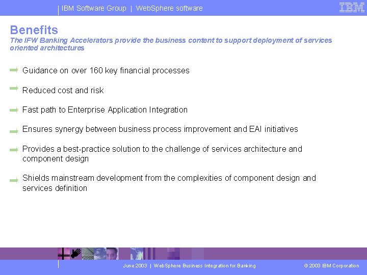 IBM Software Group | Web. Sphere software Benefits The IFW Banking Accelerators provide the