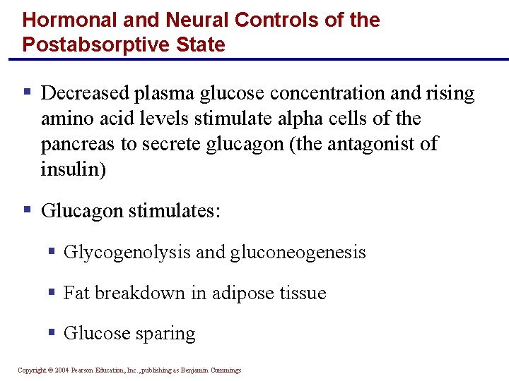 Hormonal and Neural Controls of the Postabsorptive State § Decreased plasma glucose concentration and