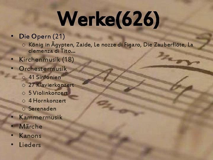 Werke(626) • Die Opern (21) o König in Ägypten, Zaide, Le nozze di Figaro,