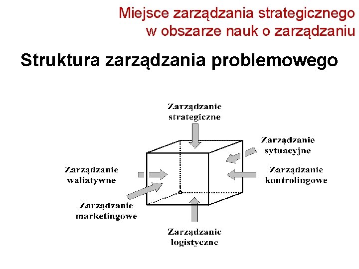 Miejsce zarządzania strategicznego w obszarze nauk o zarządzaniu Struktura zarządzania problemowego 