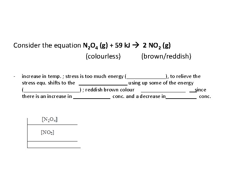 Consider the equation N 2 O 4 (g) + 59 k. J 2 NO