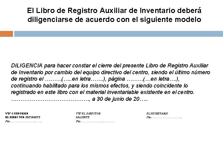 El Libro de Registro Auxiliar de Inventario deberá diligenciarse de acuerdo con el siguiente