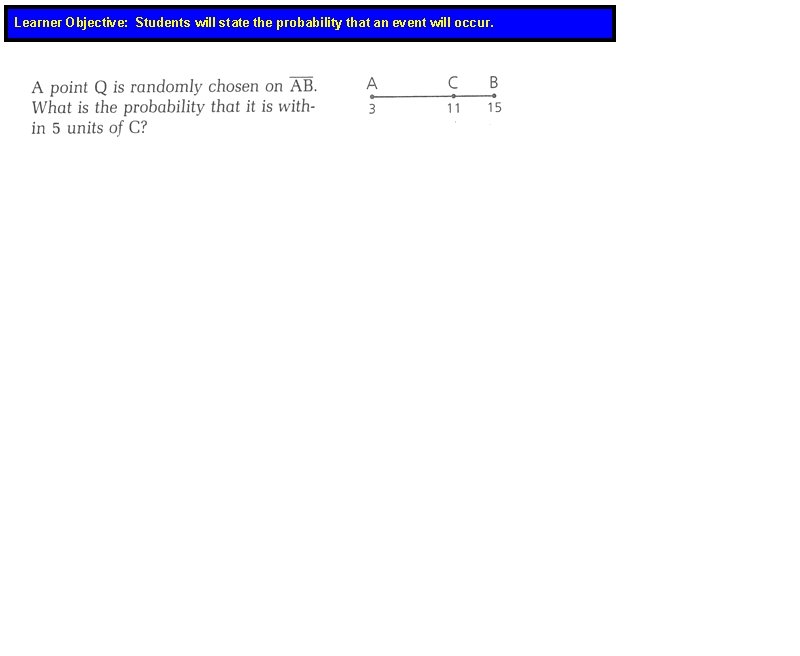 Learner Objective: Students will state the probability that an event will occur. 