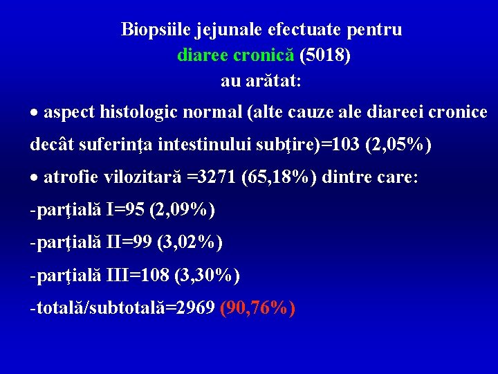 Biopsiile jejunale efectuate pentru diaree cronică (5018) au arătat: · aspect histologic normal (alte