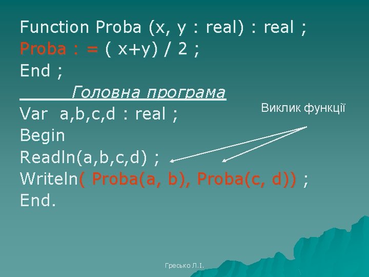 Function Proba (x, y : real) : real ; Proba : = ( x+y)