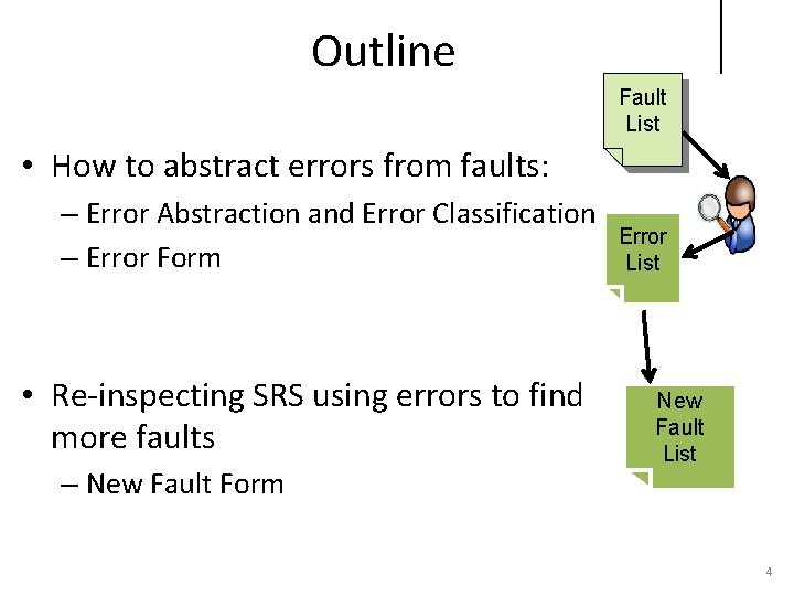 Outline Fault List • How to abstract errors from faults: – Error Abstraction and
