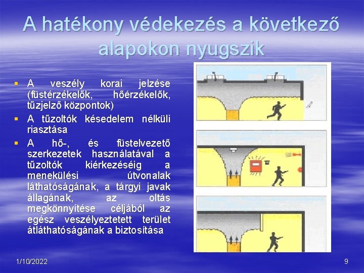 A hatékony védekezés a következő alapokon nyugszik § A veszély korai jelzése (füstérzékelők, hőérzékelők,