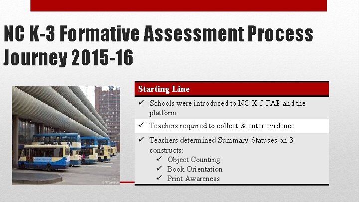 NC K-3 Formative Assessment Process Journey 2015 -16 Starting Line ü Schools were introduced
