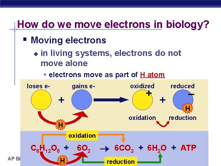 How do we move electrons in biology? § Moving electrons u in living systems,