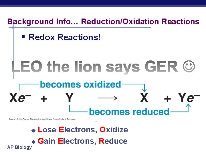 Background Info… Reduction/Oxidation Reactions § Redox Reactions! Lose Electrons, Oxidize u Gain Electrons, Reduce