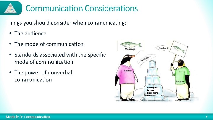 Communication Considerations Things you should consider when communicating: • The audience • The mode