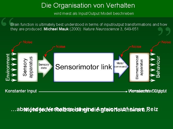 Die Organisation von Verhalten wird meist als Input/Output Modell beschrieben Brain function is ultimately