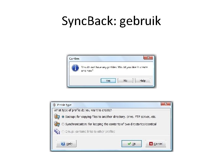 Sync. Back: gebruik 