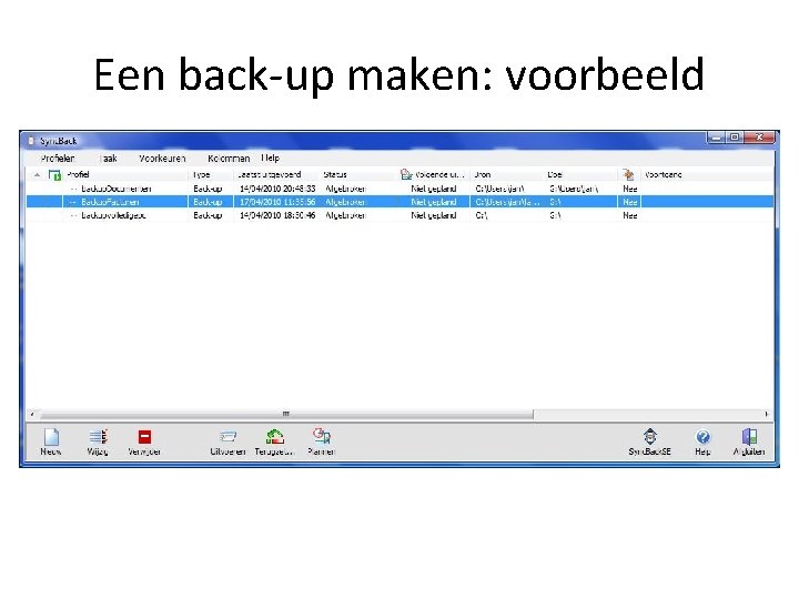 Een back-up maken: voorbeeld 