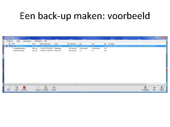 Een back-up maken: voorbeeld 