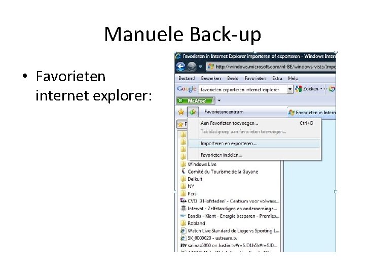 Manuele Back-up • Favorieten internet explorer: 