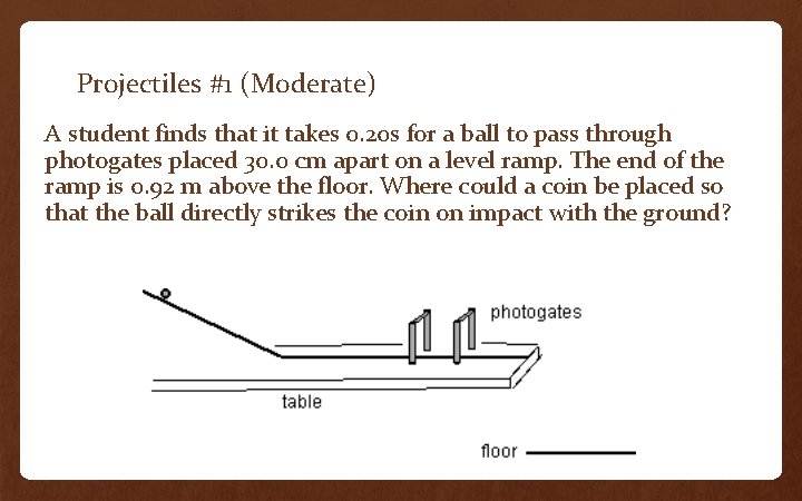 Projectiles #1 (Moderate) A student finds that it takes 0. 20 s for a