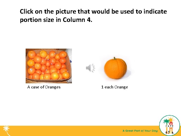 Click on the picture that would be used to indicate portion size in Column