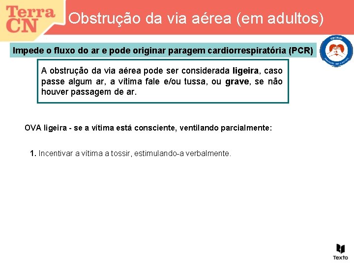 Obstrução da via aérea (em adultos) Impede o fluxo do ar e pode originar