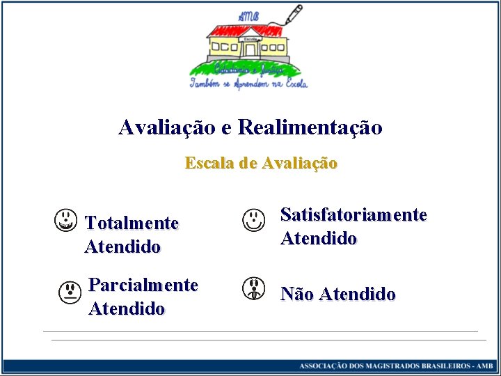 Avaliação e Realimentação Escala de Avaliação Totalmente Atendido Satisfatoriamente Atendido Parcialmente Atendido Não Atendido