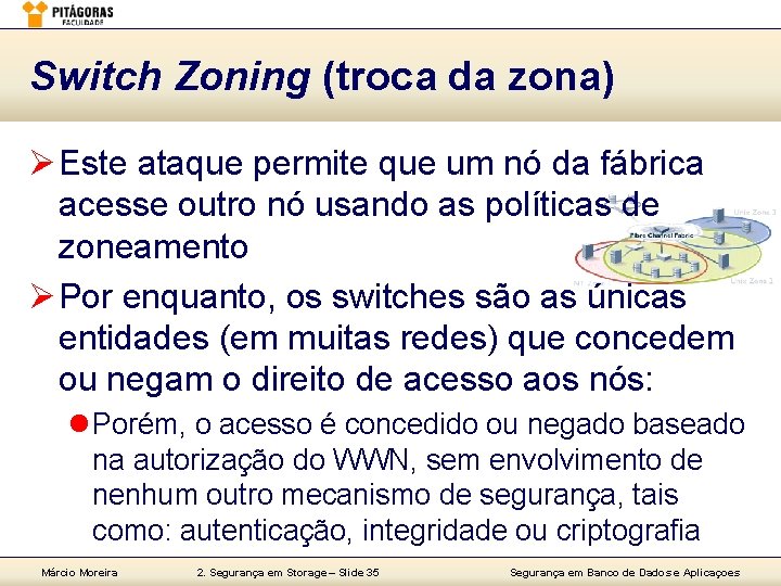 Switch Zoning (troca da zona) Ø Este ataque permite que um nó da fábrica