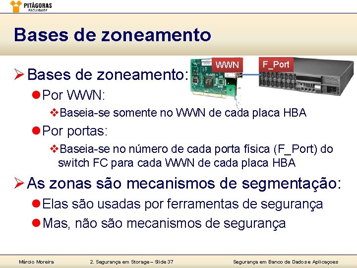 Bases de zoneamento Ø Bases de zoneamento: WWN F_Port l Por WWN: v. Baseia-se