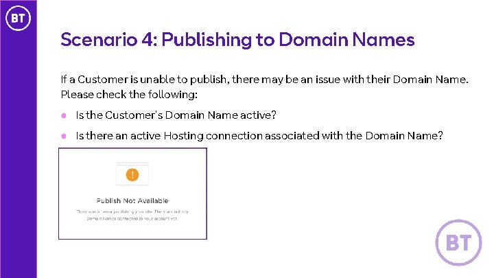 Scenario 4: Publishing to Domain Names If a Customer is unable to publish, there