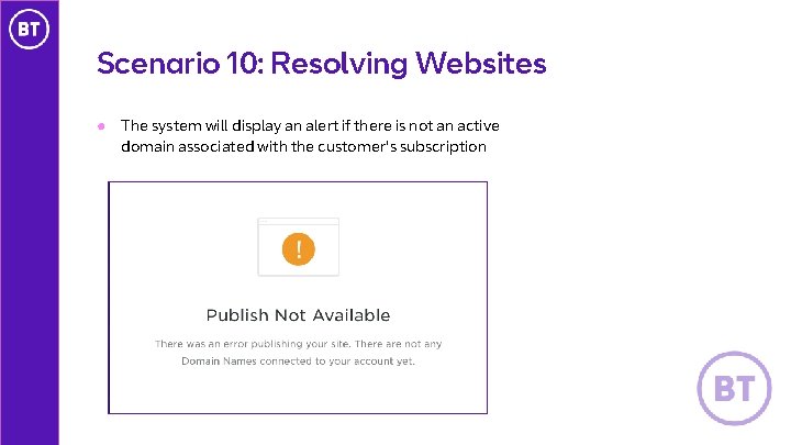 Scenario 10: Resolving Websites ● The system will display an alert if there is