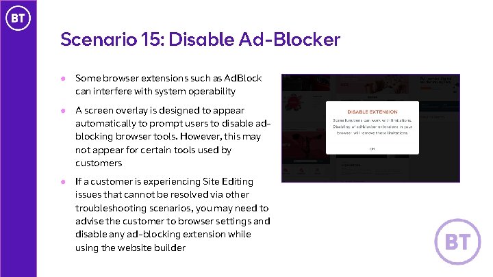 Scenario 15: Disable Ad-Blocker ● Some browser extensions such as Ad. Block can interfere