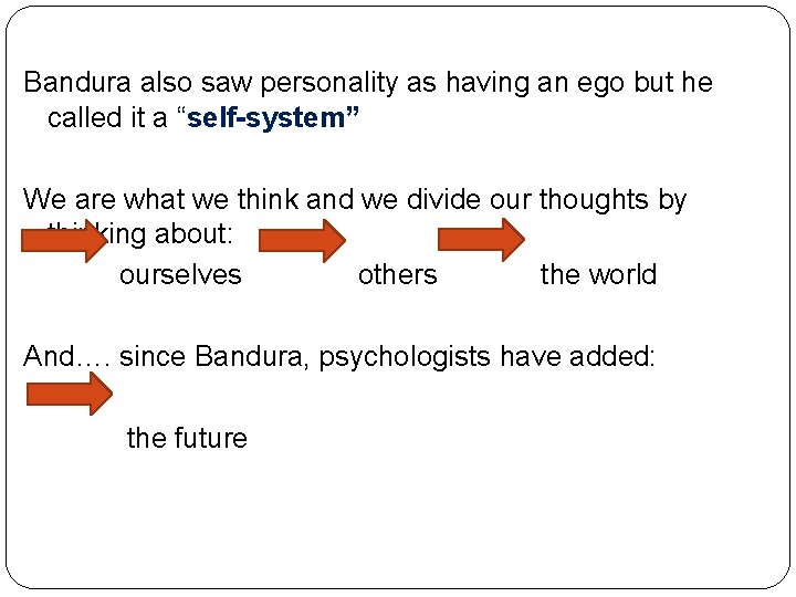 Bandura also saw personality as having an ego but he called it a “self-system”