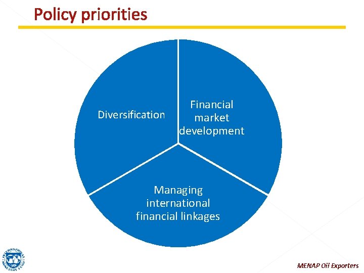 Policy priorities Diversification Financial market development Managing international financial linkages MENAP Oil Exporters 