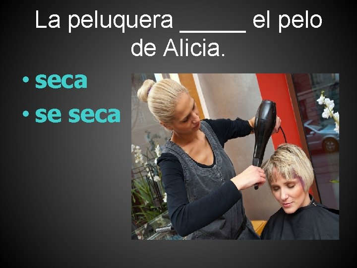 La peluquera _____ el pelo de Alicia. • seca • se seca 
