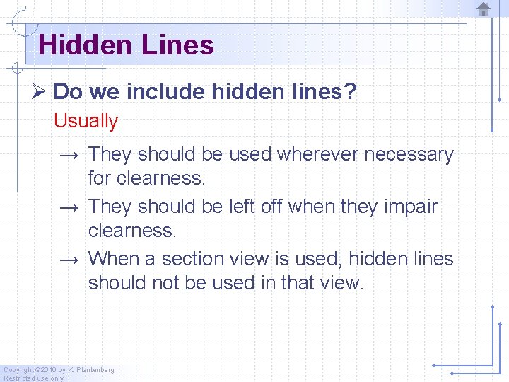 Hidden Lines Ø Do we include hidden lines? Usually → They should be used Hidden Lines Ø Do we include hidden lines? Usually → They should be used