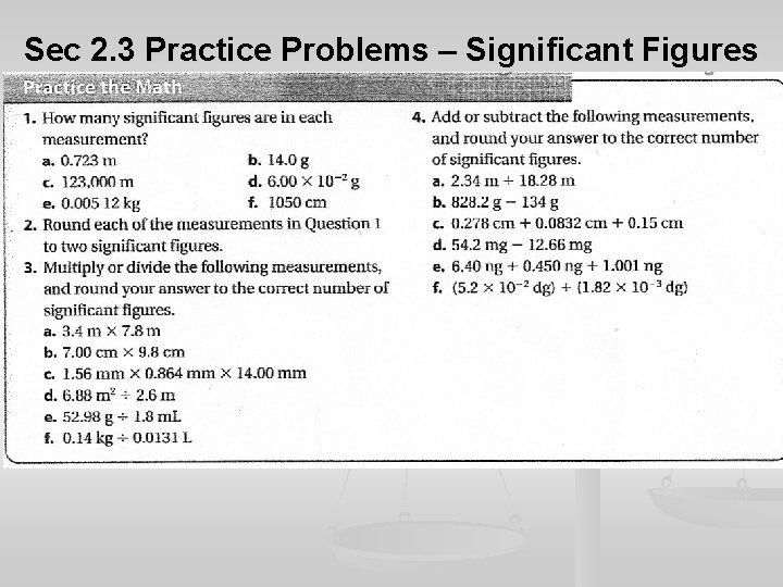 Sec 2. 3 Practice Problems – Significant Figures 