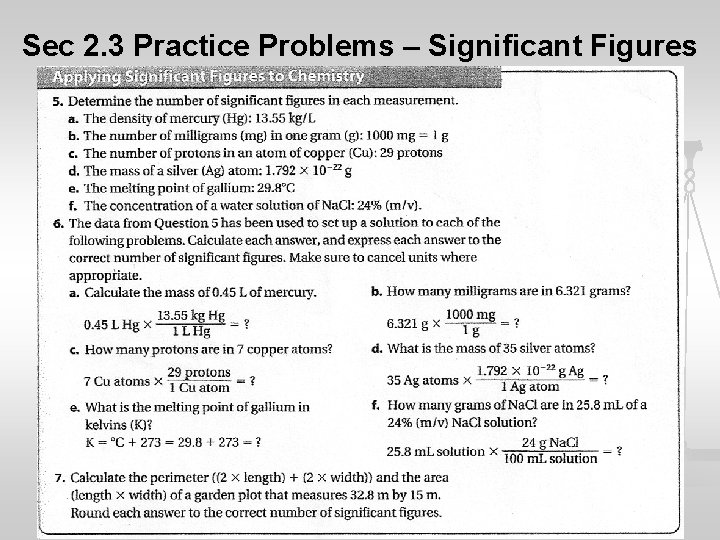 Sec 2. 3 Practice Problems – Significant Figures 